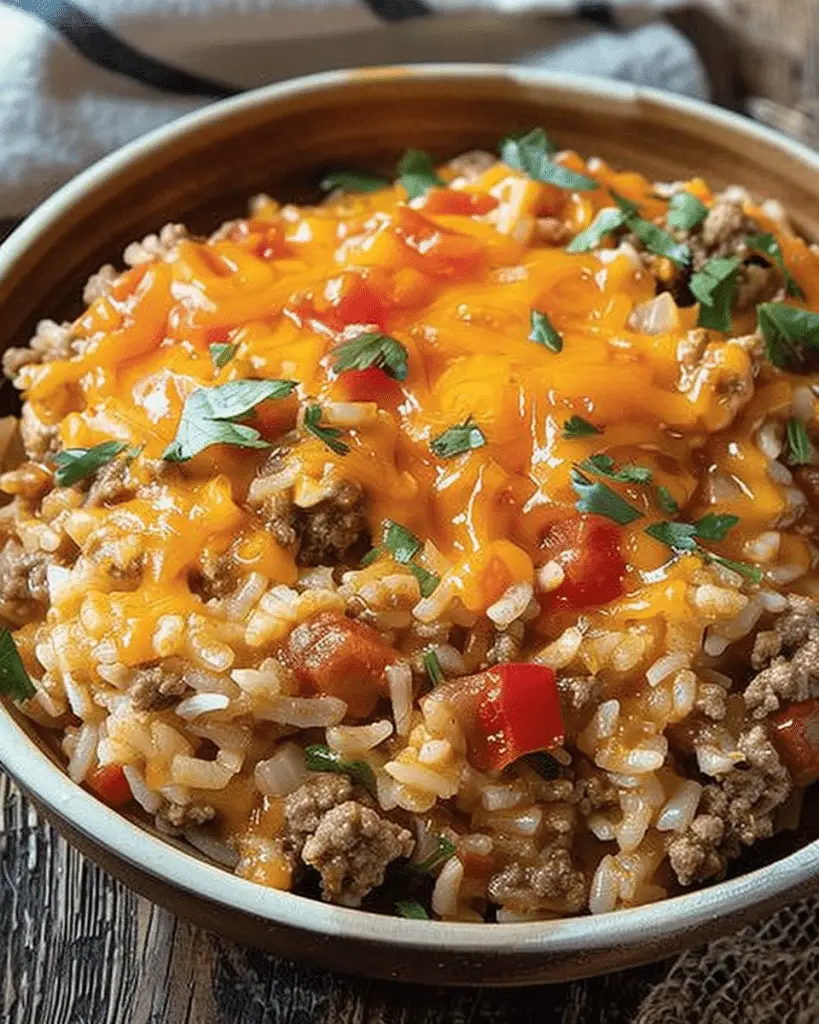 Cheesy Queso Ground Beef Rice