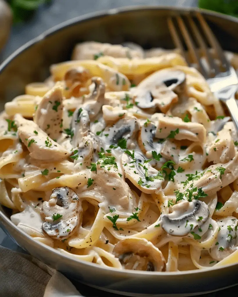 Chicken and Mushroom Pasta in Creamy Sauce
