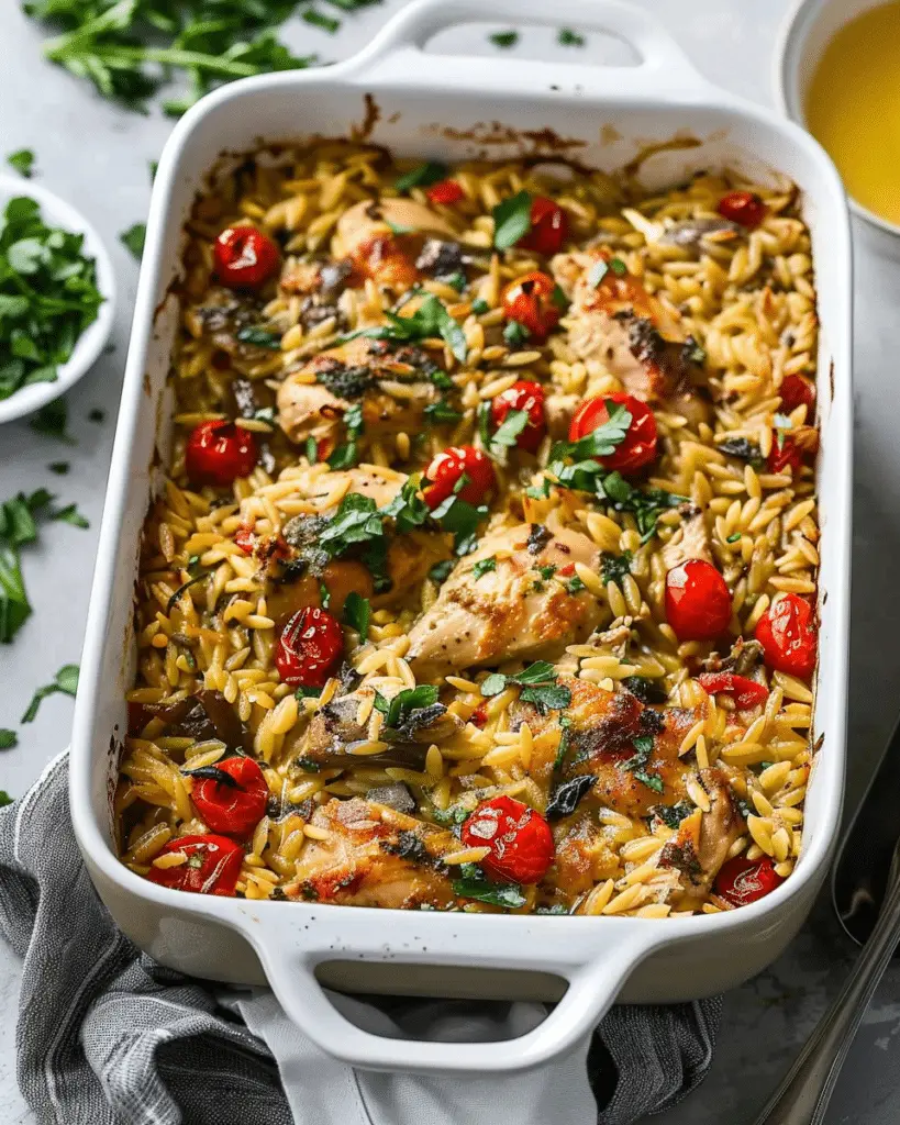 Greek Chicken Orzo Bake