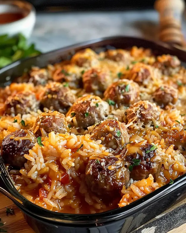 Honey Garlic Meatball Rice Bake