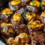 Sweet Heat Skillet Steak Bites with Cheddar Lava Drizzle