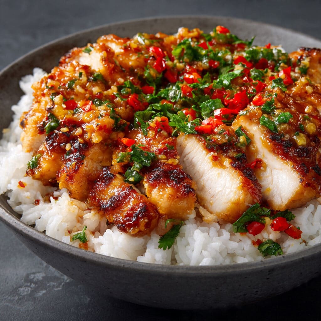Spicy Chicken Rice Bowls with Chili Garlic Sauce