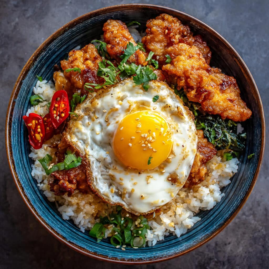 Sticky Korean Fried Chicken and Rice Bowls