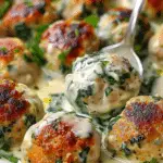 Baked Chicken Ricotta Meatballs with Spinach Alfredo Sauce