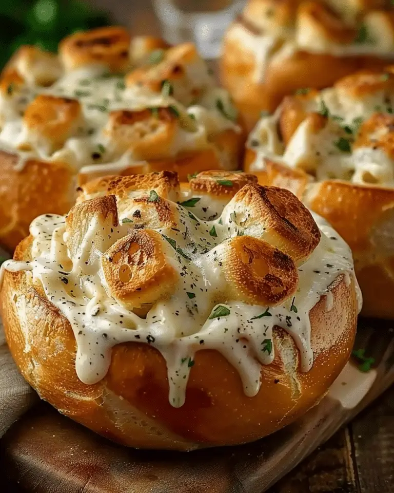 Chicken Alfredo Garlic Bread Bowls
