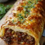 Golden Beef & Cheese Stuffed Puff Pastry Loaf