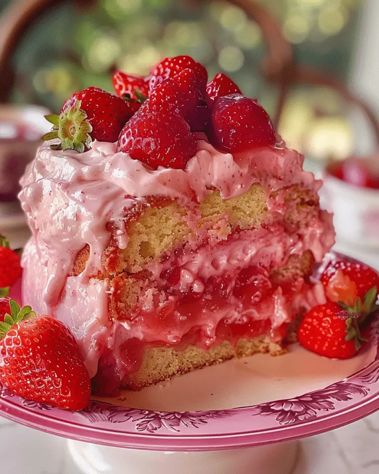 Strawberry Honeybun Cake with Strawberry Cream Icing