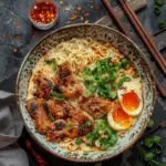 Fiery Chicken Ramen with Creamy Garlic Sauce
