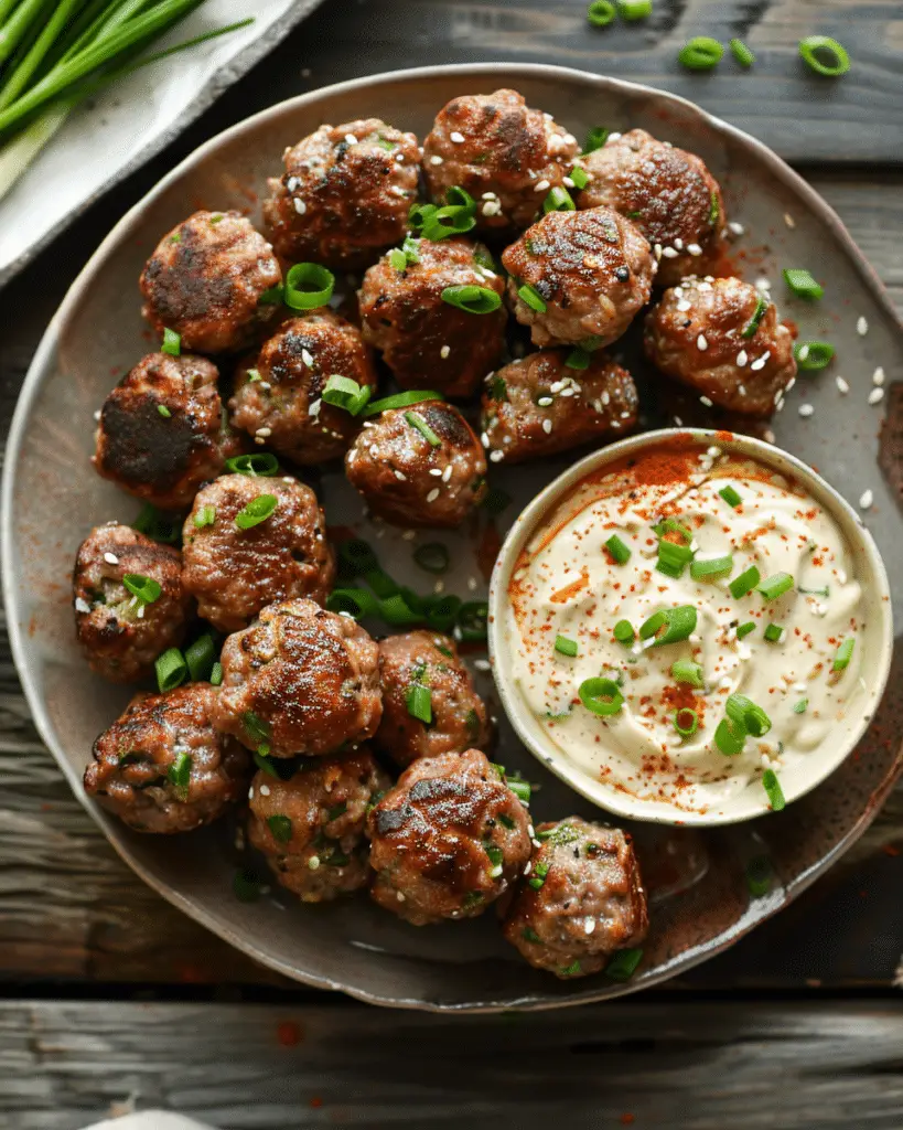 Korean BBQ Meatballs With Spicy Mayo Dip