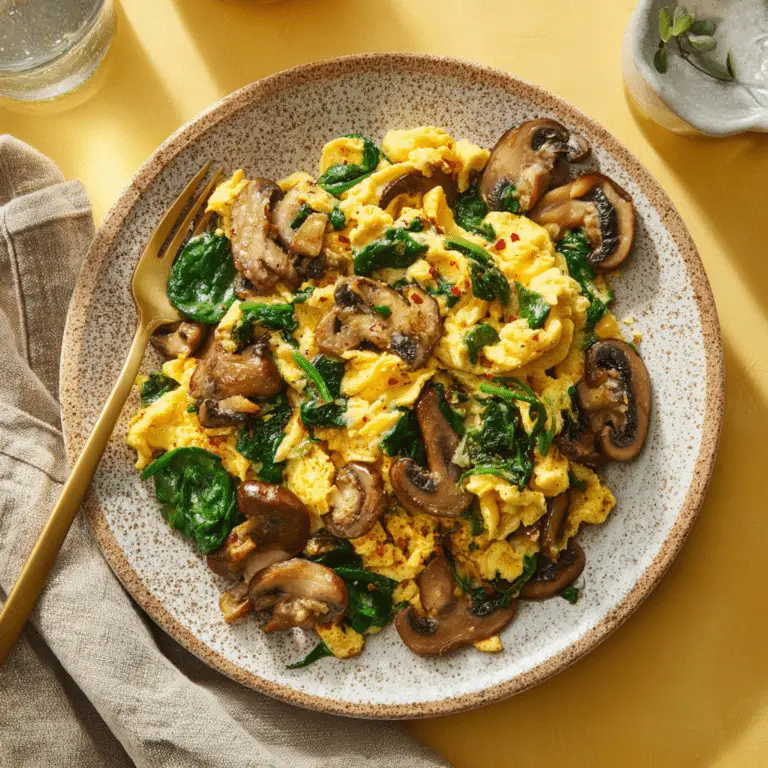10-Minute Mushroom Spinach Scrambled Eggs (High-Protein)
