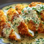 Crispy Parmesan Chicken with Creamy Garlic Sauce