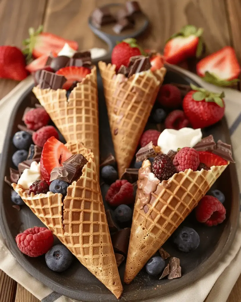 Chocolate Dipped Fruit Filled Cones