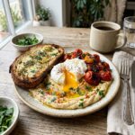 Poached Eggs with Roasted Tomatoes and Hummus