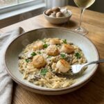 Creamy Parmesan Mushroom Orzo with Garlic Butter Scallops